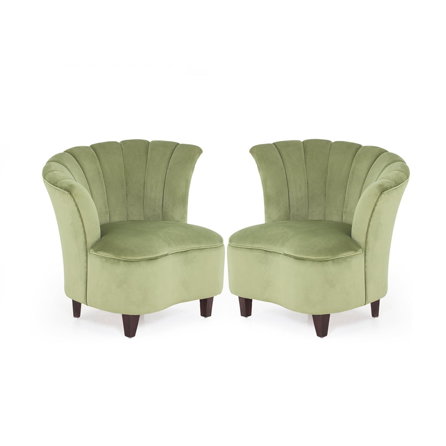 Peachtree Butterfly 1 Seater Chair for Living Room, Mango Wooden Frame & Sheesham Wood Leg | Velvet Fabric Chair for Dining Room | Single Seater Chair | No Armstyle |1 Year Warrranty (Set of 2, Green)