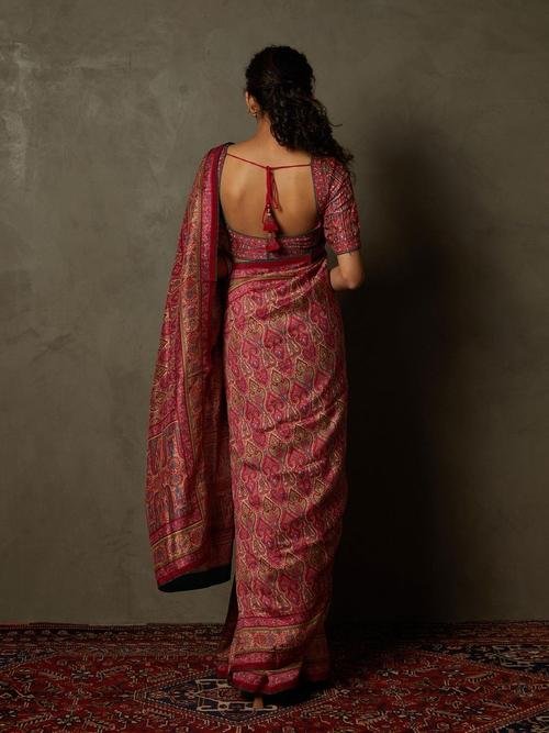 Pink & Beige Shereen Saree With Unstitched Blouse — image 3