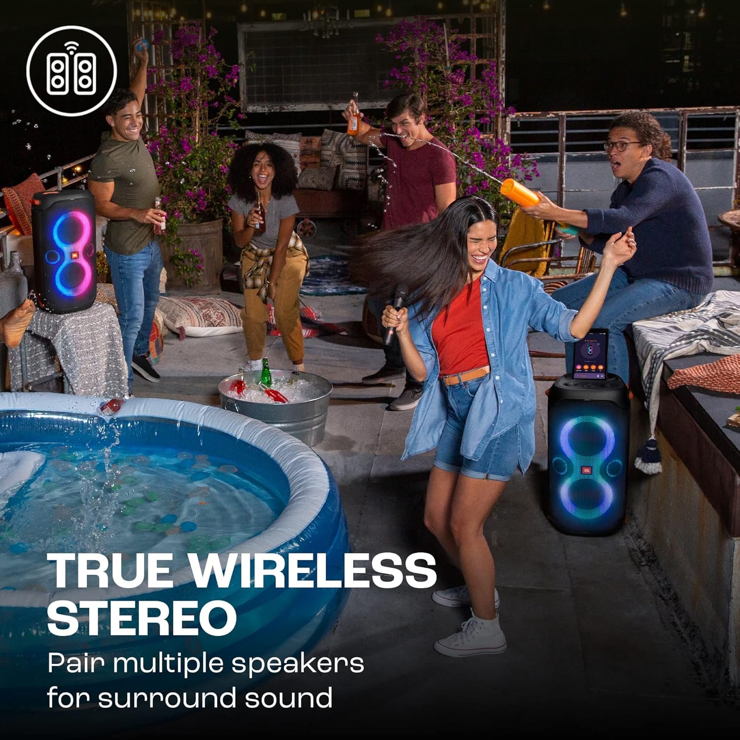 Partybox 110, Wireless Bluetooth Party Speaker, 160W Monstrous Pro Sound, Dynamic Light Show, Upto 12Hrs Playtime, Built-in Powerbank, Guitar & Mic Input, PartyBox App, Splashproof (Black) — image 3