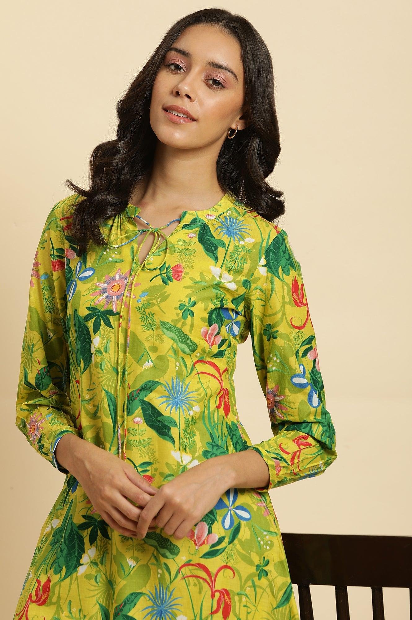 Green Floral Printed A-Line Kurta & Pants Co-Ord Set — image 7