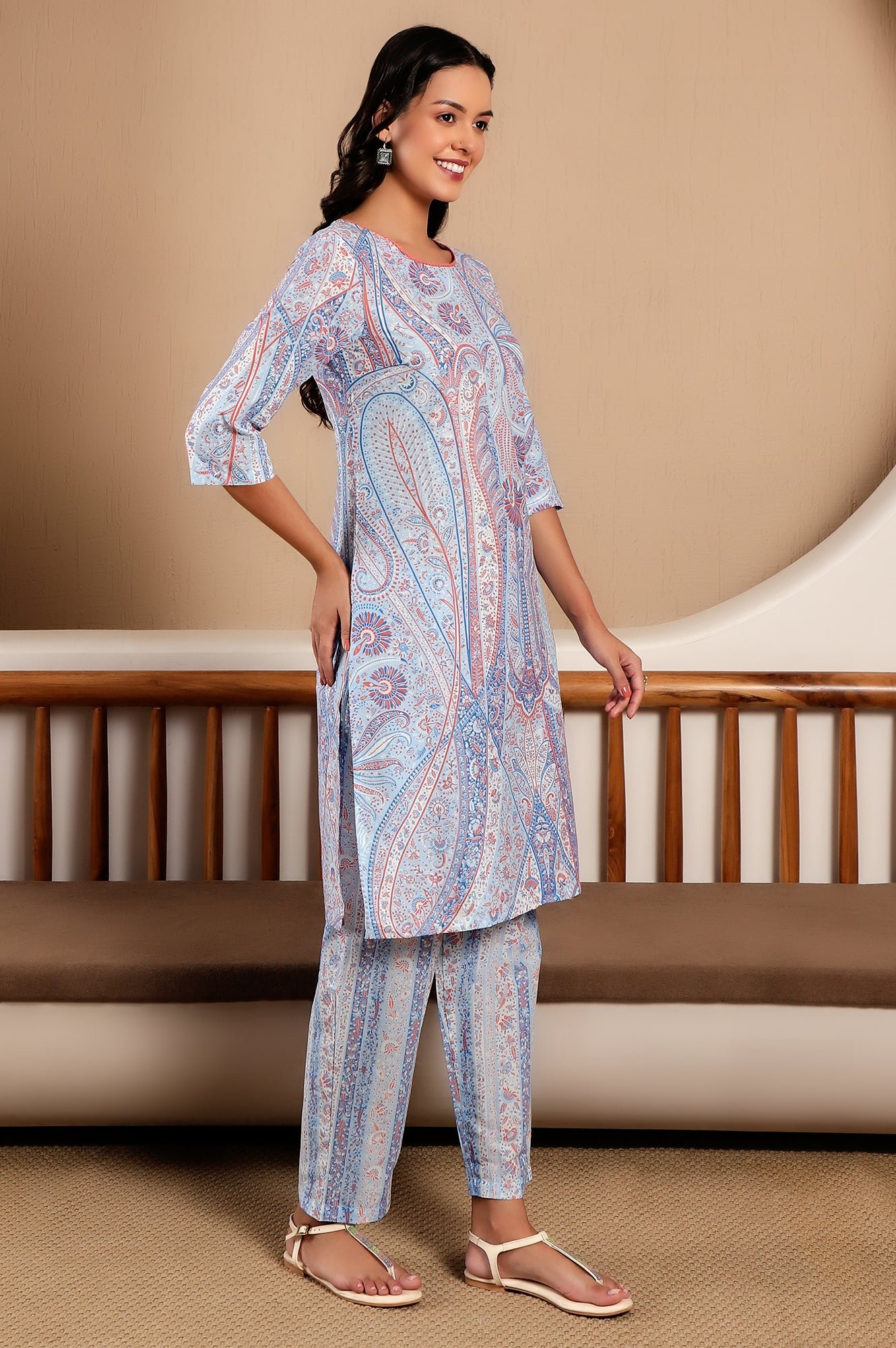 Light Blue Paisley Printed kurta Co-Ord Set — image 6
