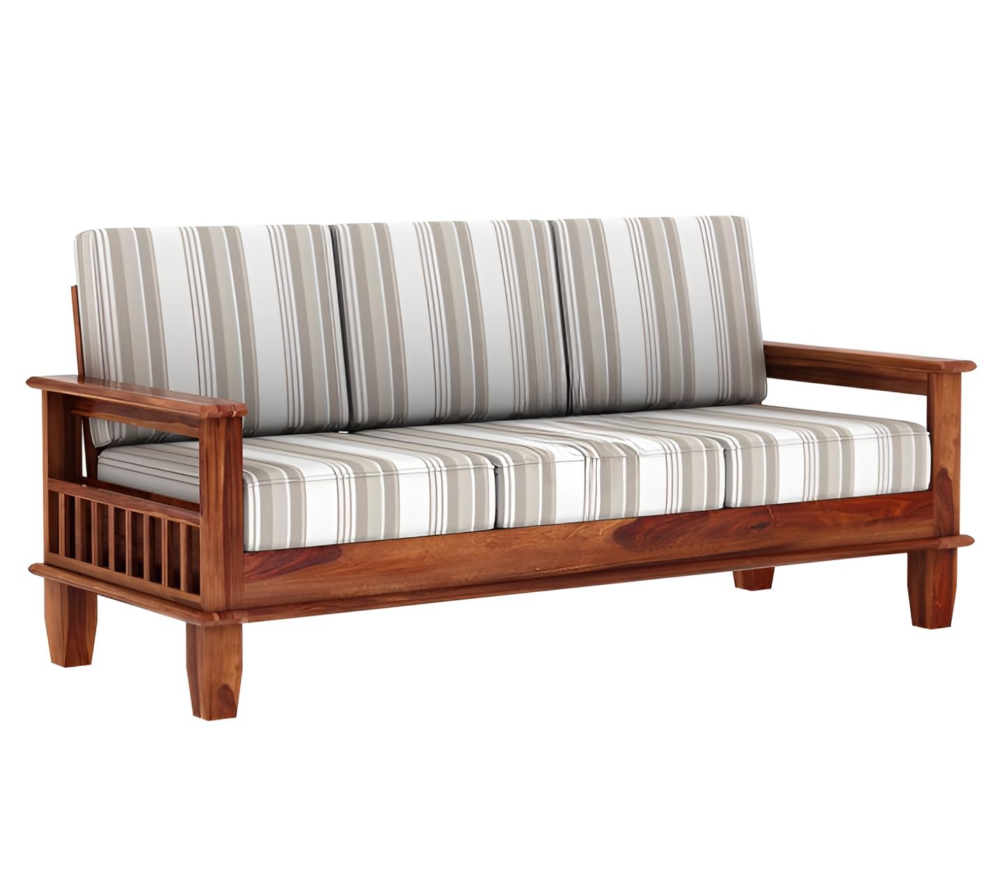 RATANDHARA FURNITURE Solid sheesham Wood Wooden 3 Seater Sofa for Living Room - Sofa with Cousins seat - Sitting Pretty 3-Seater Couch Design 2 (Honey Finish) — image 4