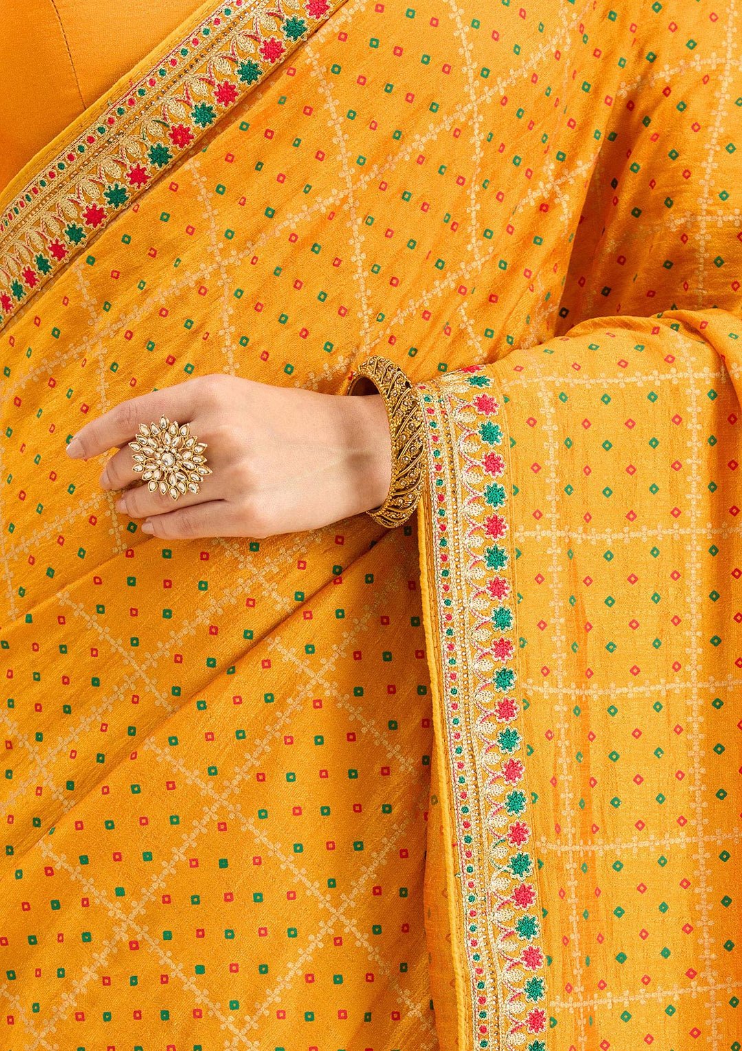 Mustard Zariwork (Gold) Soft Raw Silk Saree — image 2