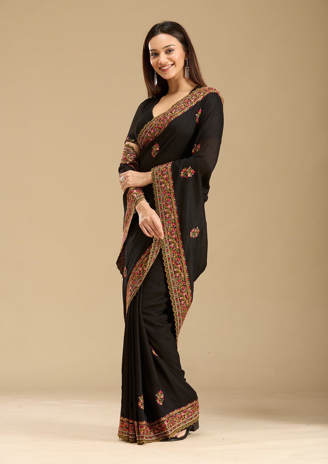 Black Kashmiri Soft Raw Silk Saree — image 7