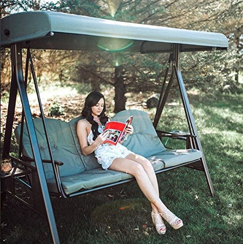 Low Carbon Steel 3 Seater Garden Swing Seat Outdoor Canopy Cushioned Bench- Brown, 127 Centimeters, 188 Centimeters — image 2