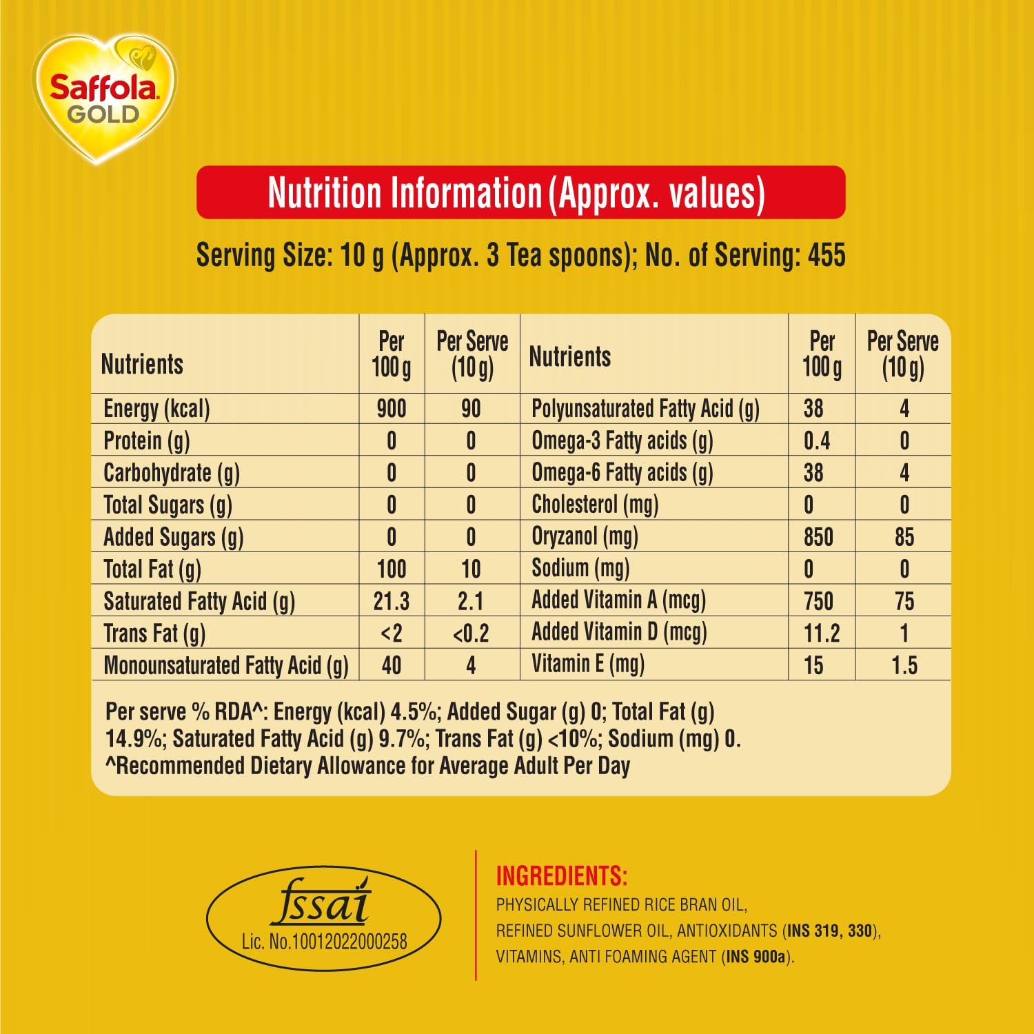 5 Litre Jar + Free 1 Litre Pouch Saffola Gold Refined Cooking oil | Blended of Rice Bran & Sunflower oil — image 5