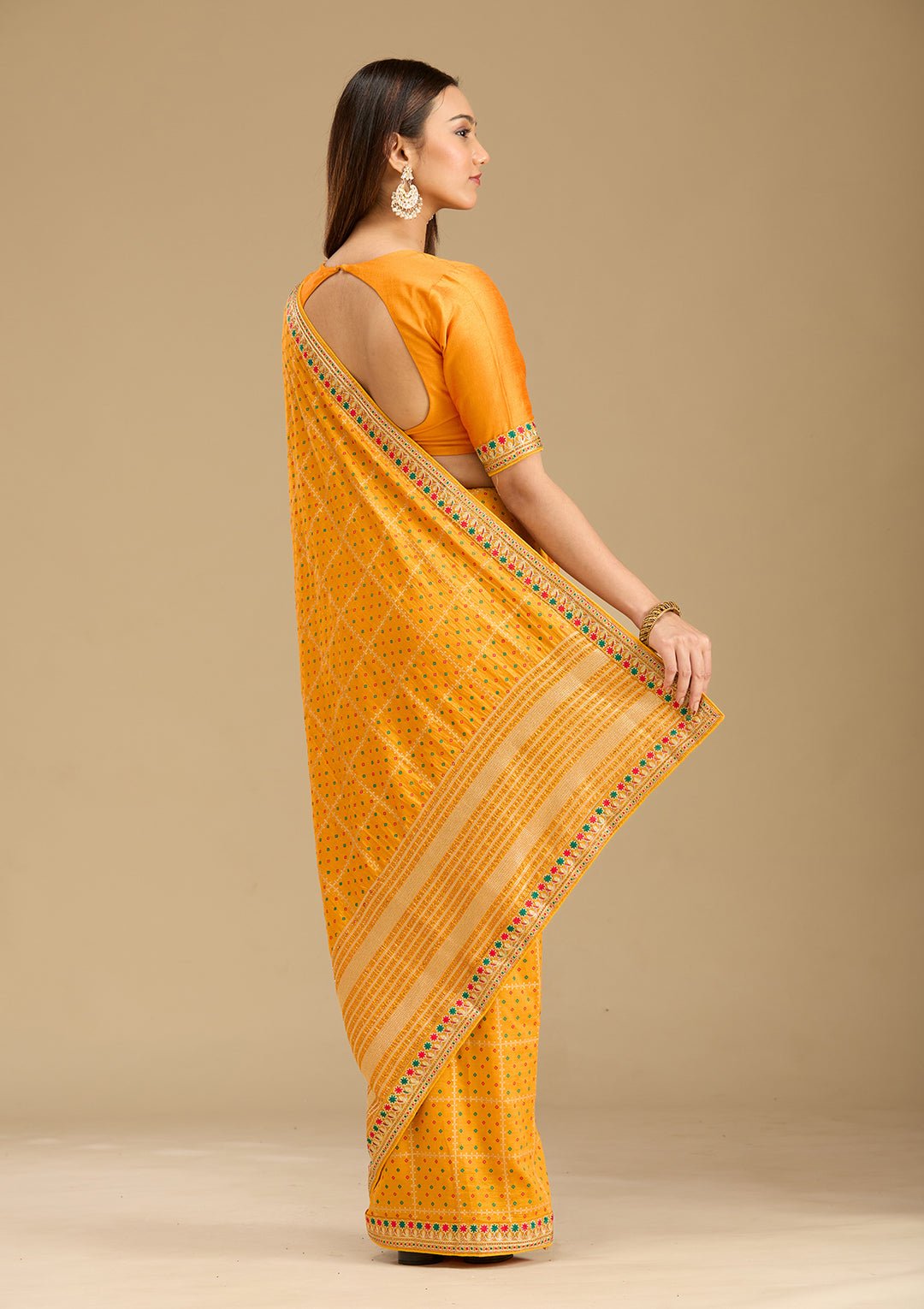 Mustard Zariwork (Gold) Soft Raw Silk Saree — image 6