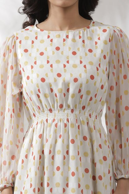 White Polka Dot Printed Gathered Western Dress — image 2