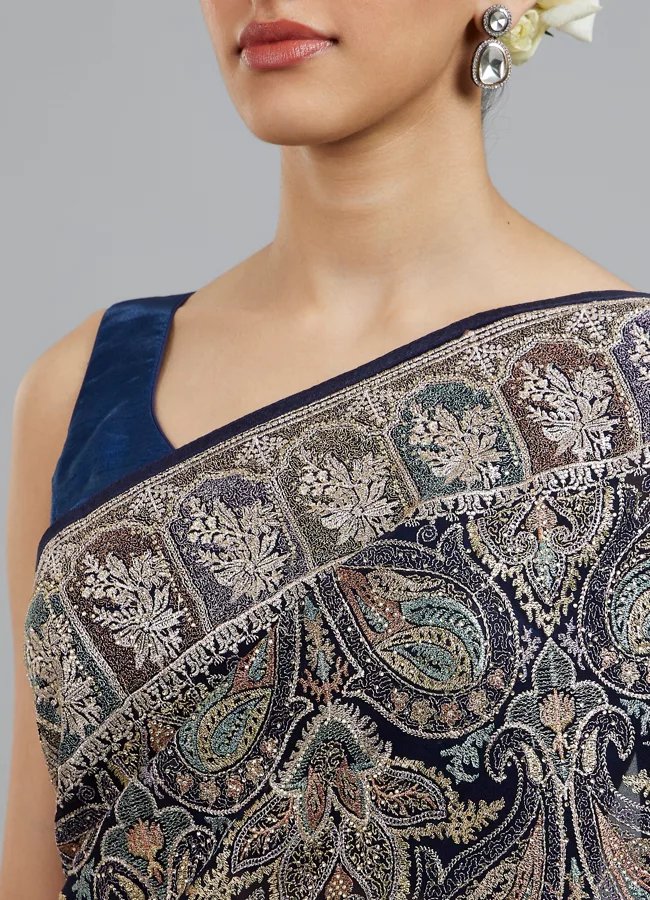 Indigo Blue Georgette Festive Saree — image 2