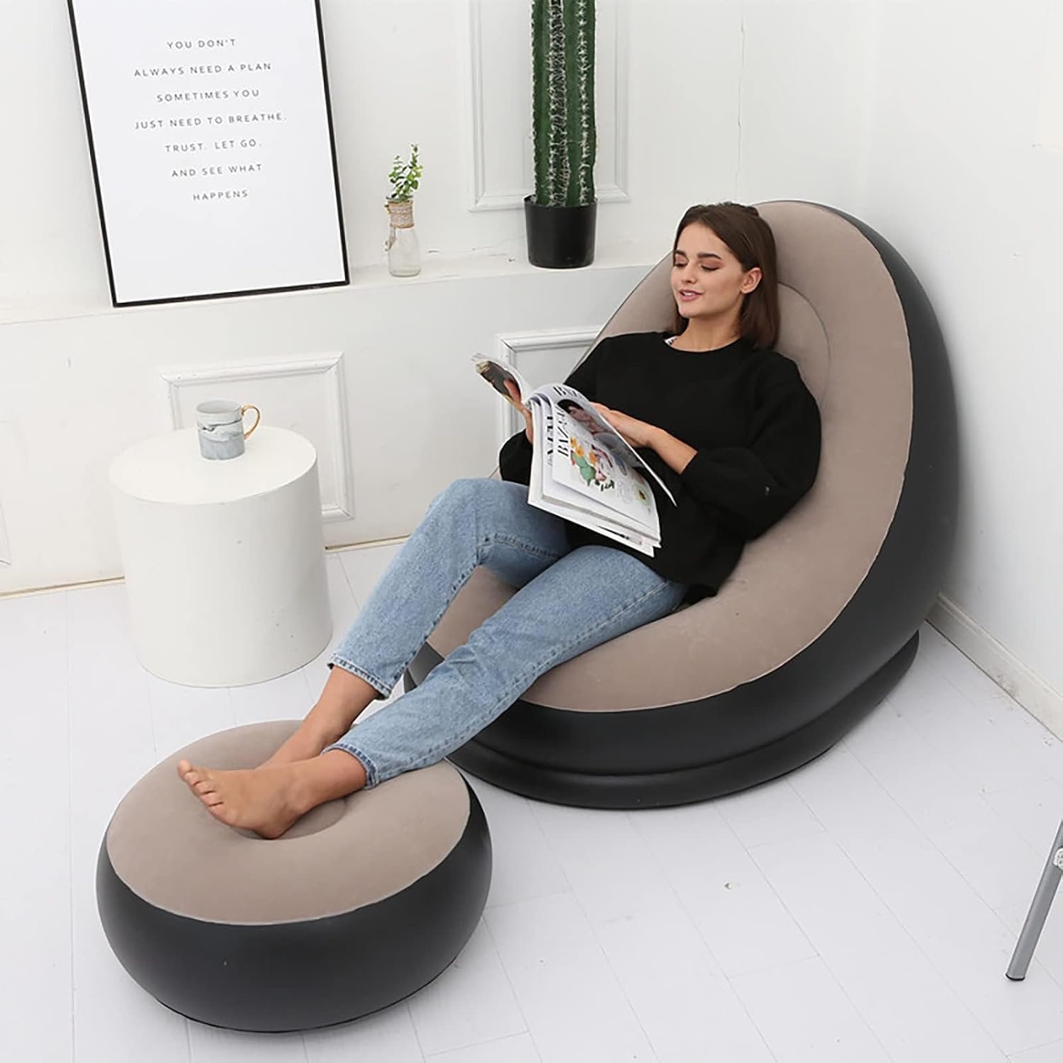 Inflatable Sofa with Household Air Pump - OKSTENCK Air Inflatable Sofa Couch Chair with Footstool for Indoor&Outdoor in Livingroom, Bedroom, Readingroom Office, Balcony, Garden, Courtyard — image 2
