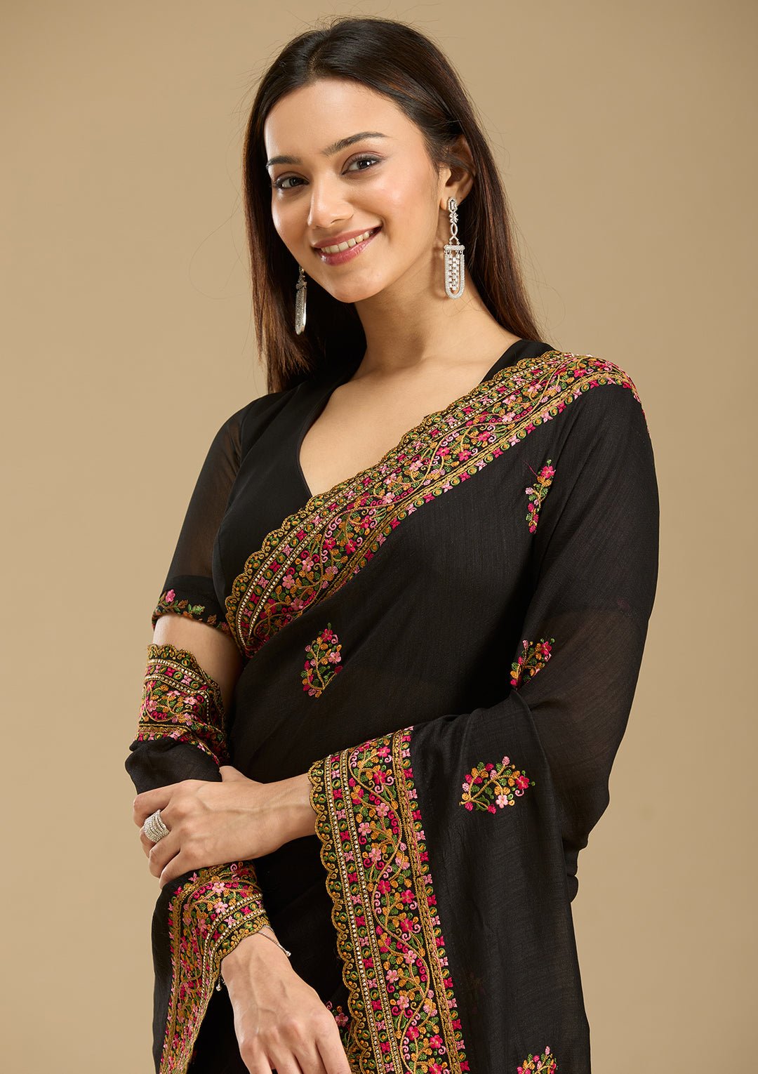 Black Kashmiri Soft Raw Silk Saree — image 5
