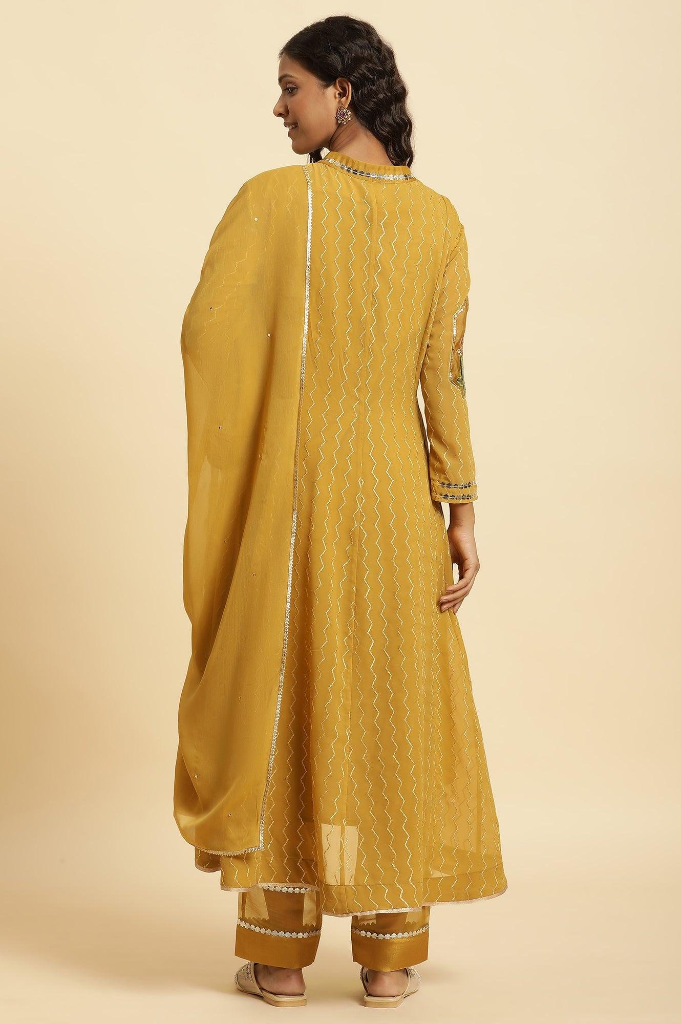 Yellow Embroidered Kurta, Pants And Dupatta Set — image 7