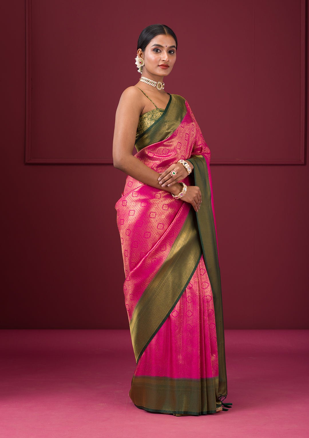 Pink Zariwork Soft Silk Saree — image 7
