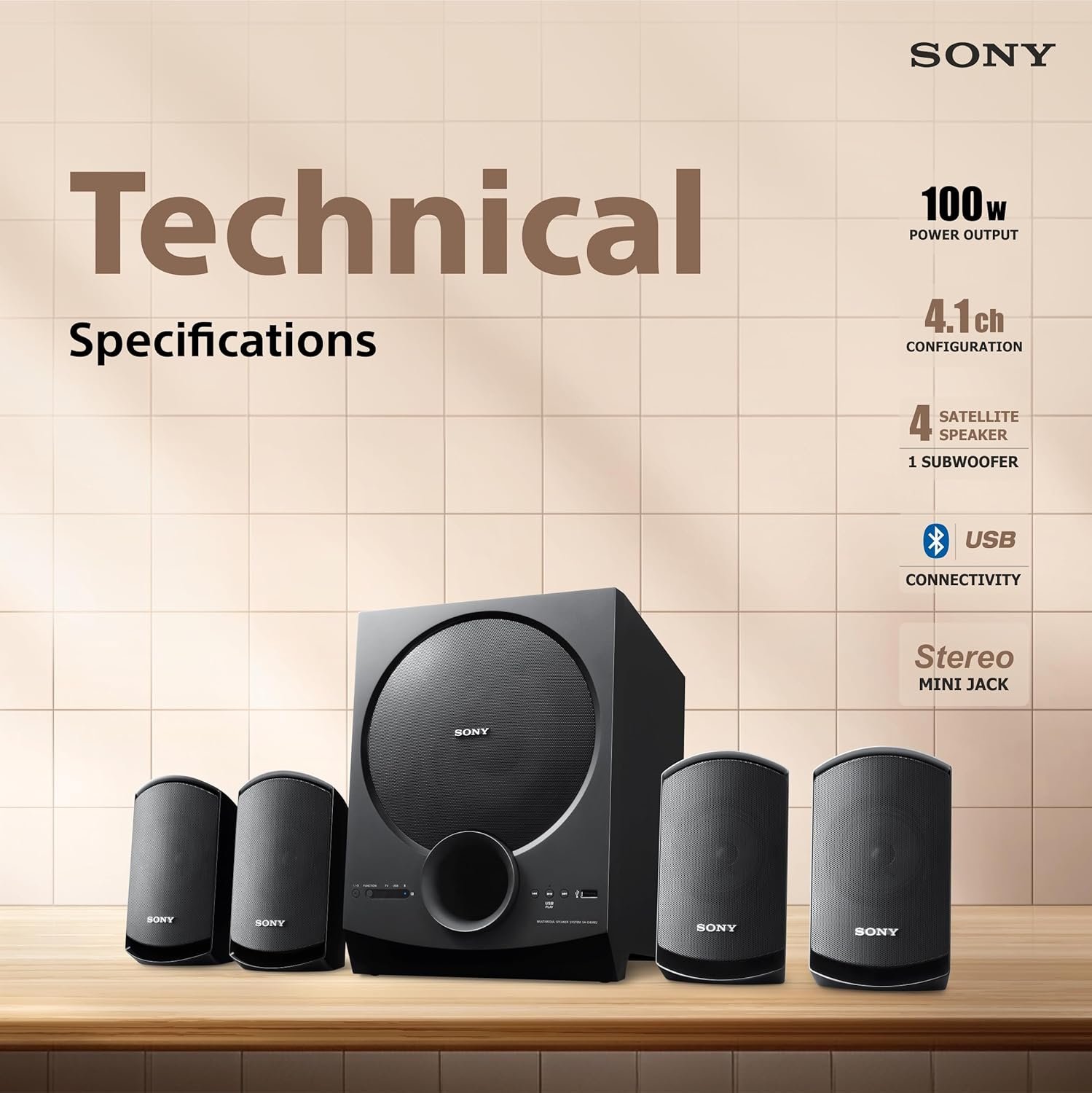 Sony New SA-D40M2 4.1ch Home Theatre/PC Speaker System with 100W Power Output and Powerful Subwoofer - Black — image 7