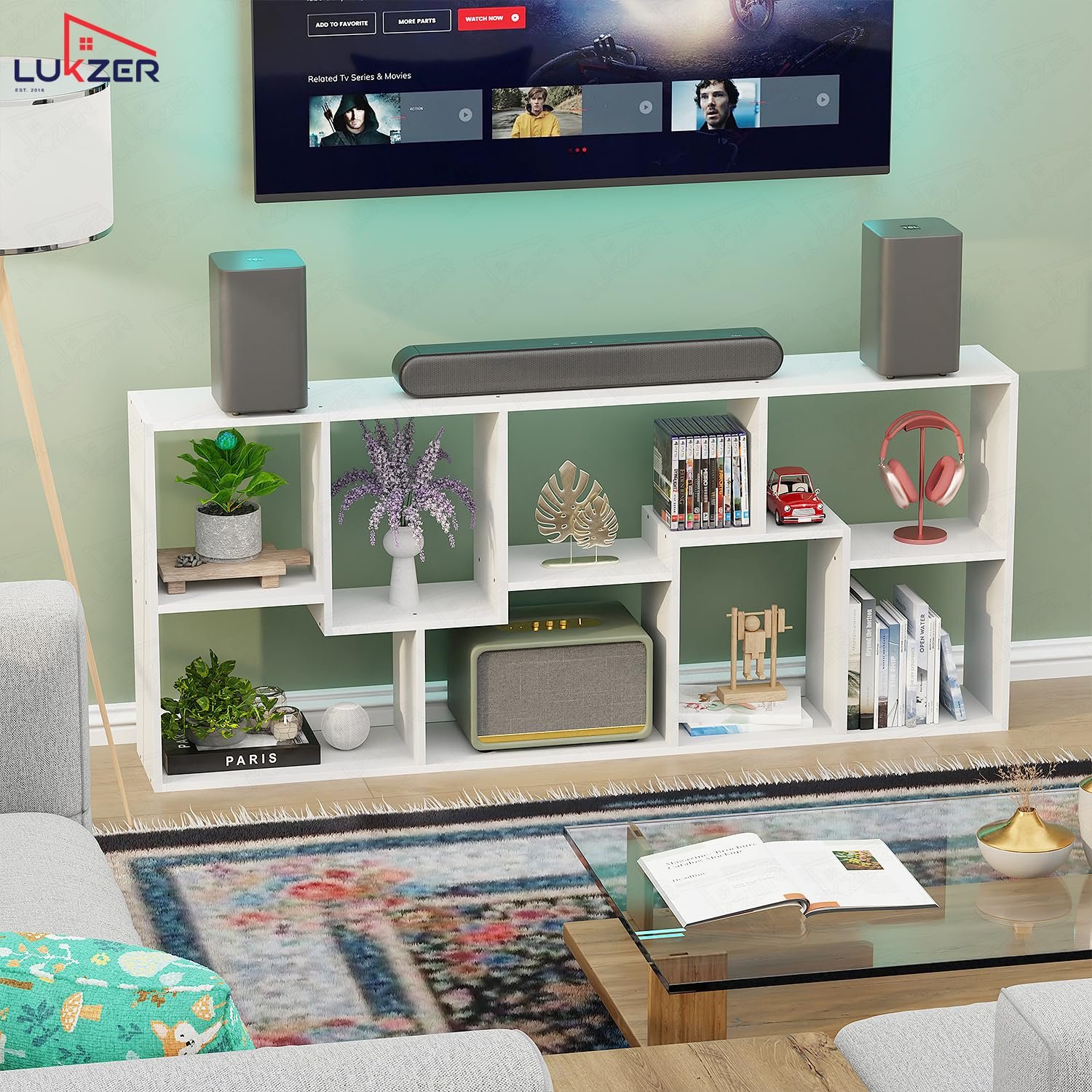 Lukzer 8 Shelves Modern Simple Engineered Wood Book Shelf with Storage Display Rack Open Bookcase Showcase Stand (MR-004/White/164 x 24 x 70 cm) DIY (Do It Yourself) — image 6