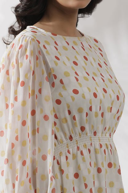 White Polka Dot Printed Gathered Western Dress — image 3