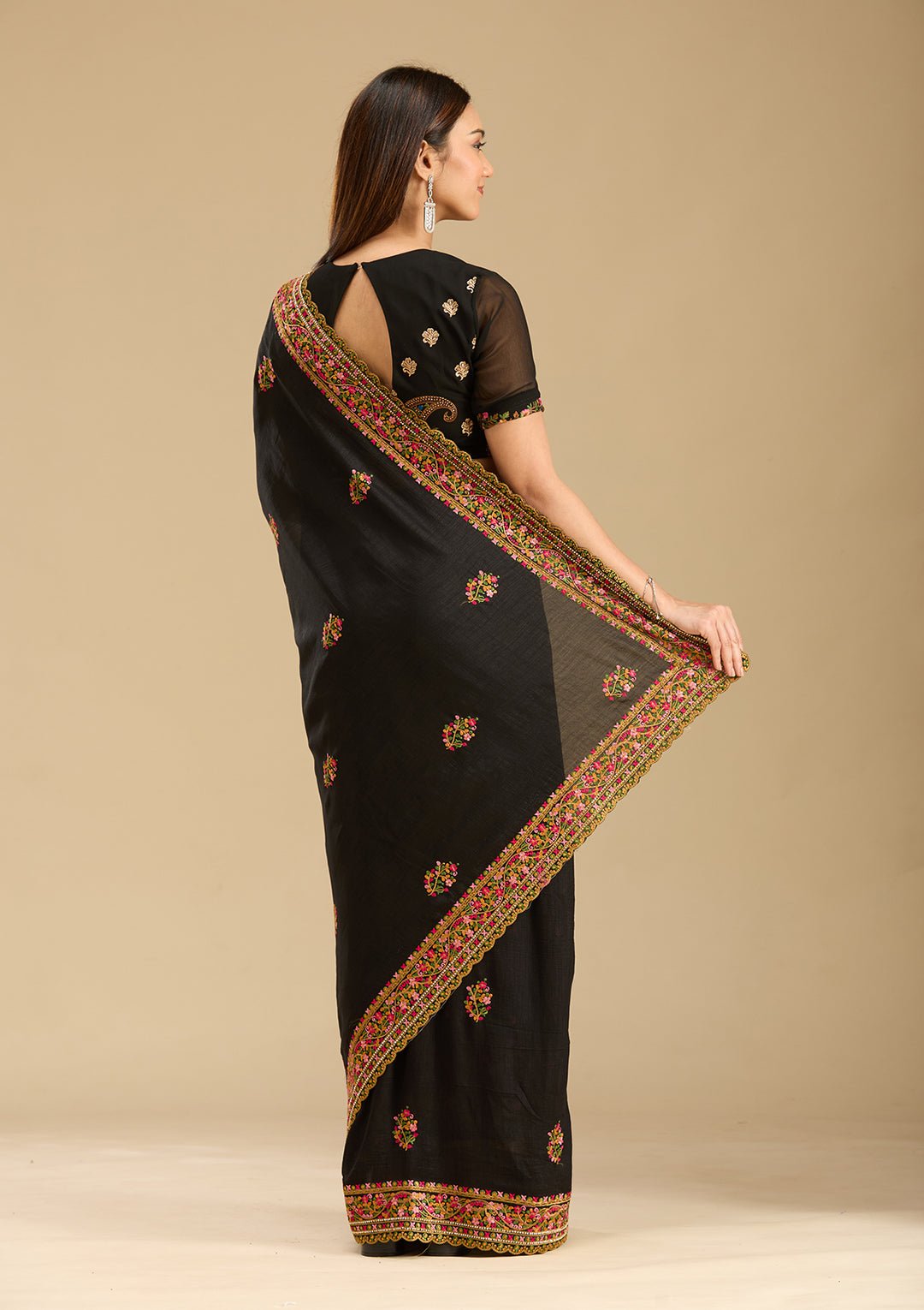 Black Kashmiri Soft Raw Silk Saree — image 6