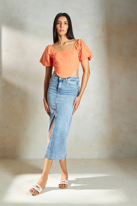 Ambreal 100% Cotton Corset Top With Puff Sleeves — image 6