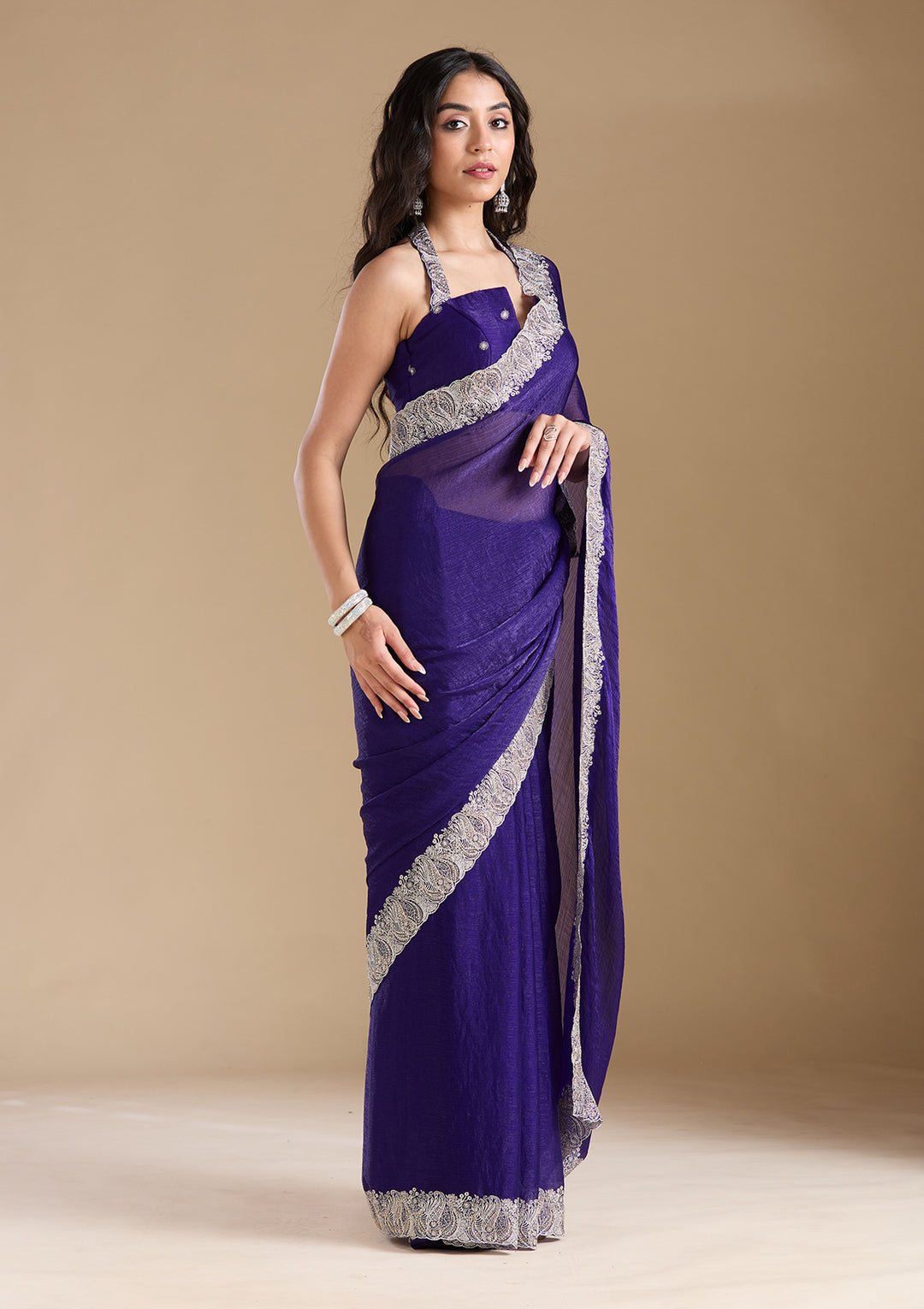 Violet Zariwork (Silver) Chiffon Saree — image 4