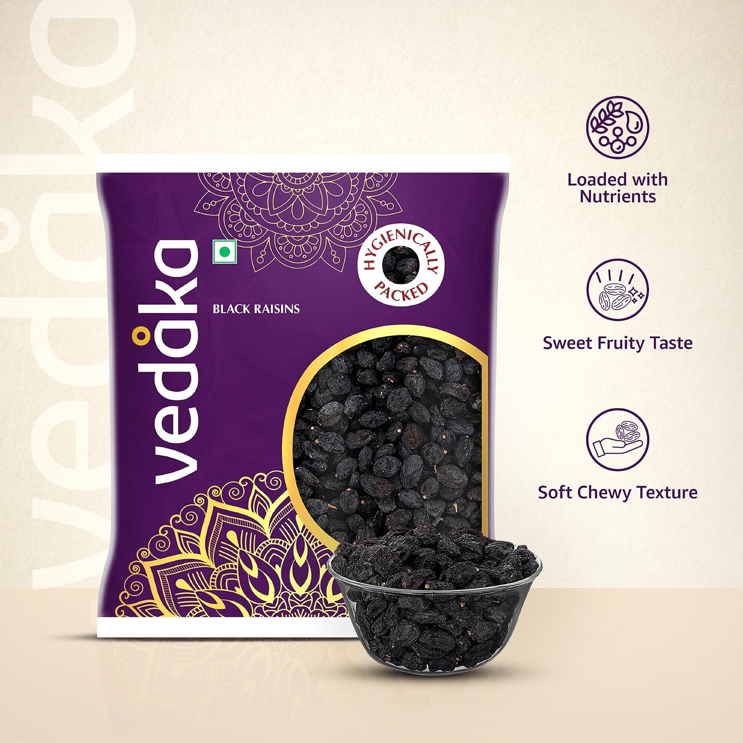 Vedaka Black Raisins | Seedless | 500 G | Premium Kali Kishmish | Kali Draksh | Dry Fruits | Flavourful & Delicious Snack | Source Of Potassium & Dietary Fibre | Ambient Temperature — image 3