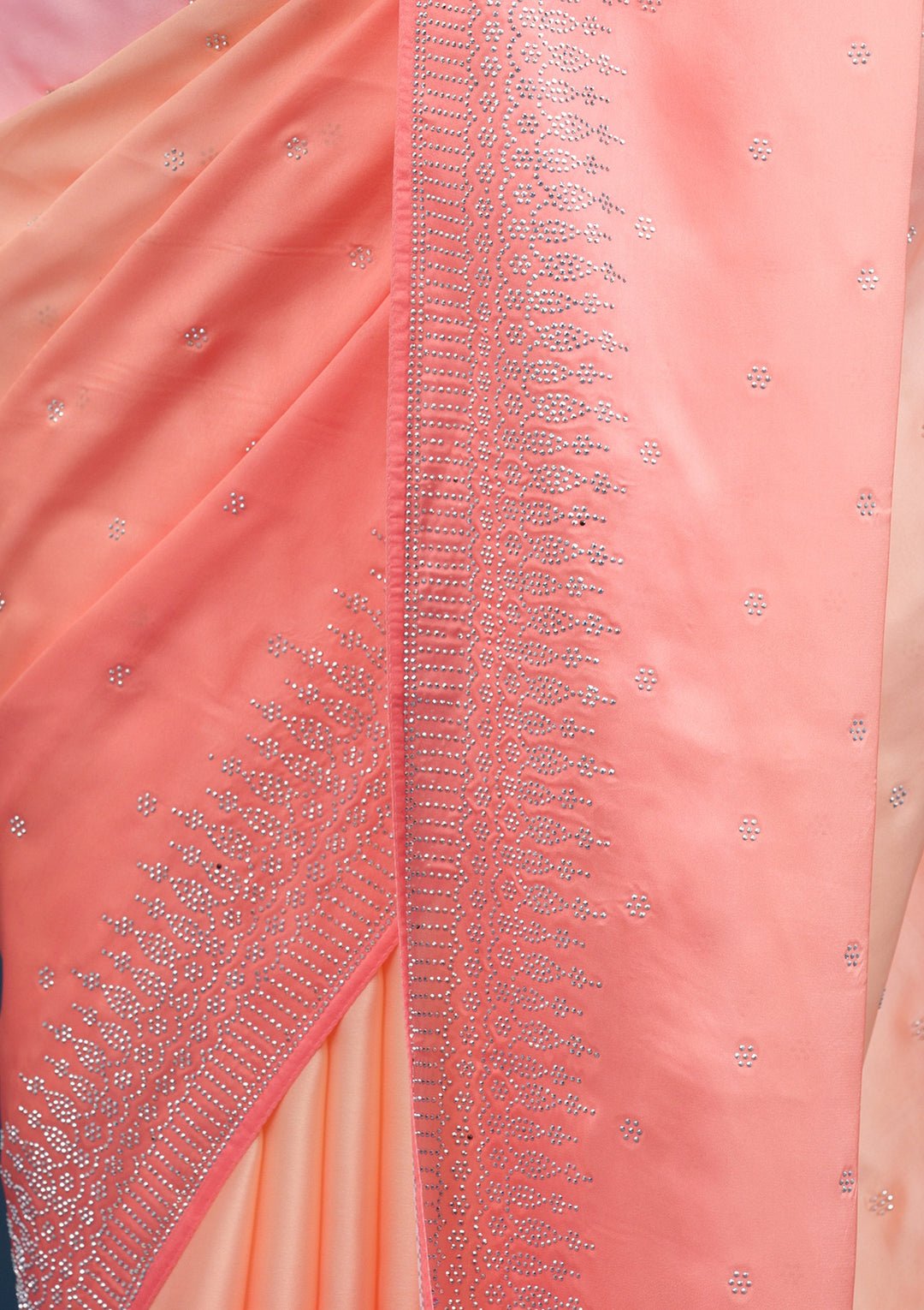 Light Orange Stonework Satin Saree — image 2