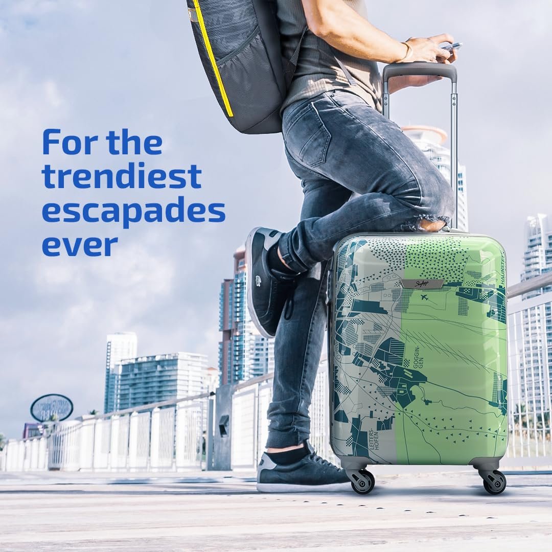 Skybags Tooper Set of 3 (Cabin+ Medium+Large) Hard Luggage (55+65+75 cm) | Polypropylene Luggage Trolley with 8 Spinner Wheels|Green|Unisex — image 5