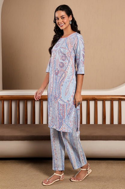 Light Blue Paisley Printed kurta Co-Ord Set — image 3