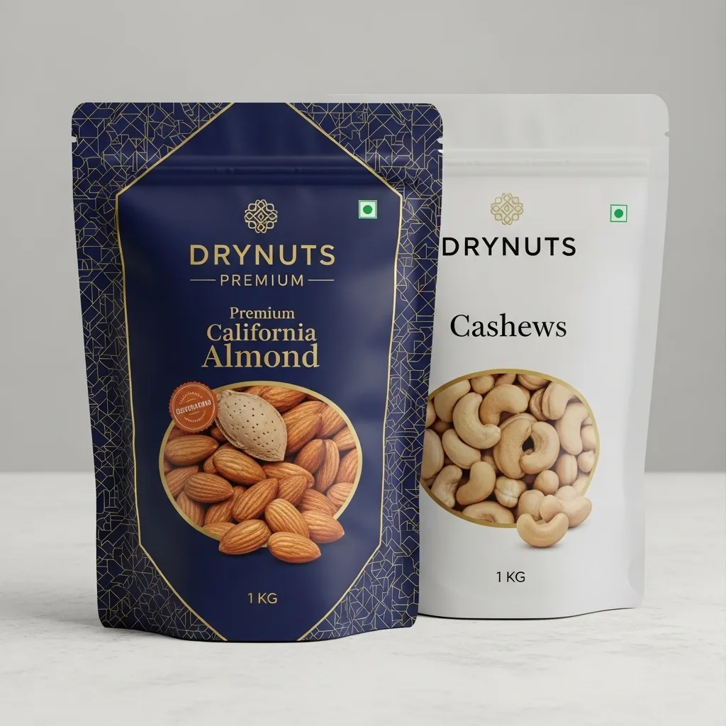 DRYNUTS Premium Healthy Combo: Gourmet California Almonds (1 KG) & Classic Cashew Nuts (1 KG)
