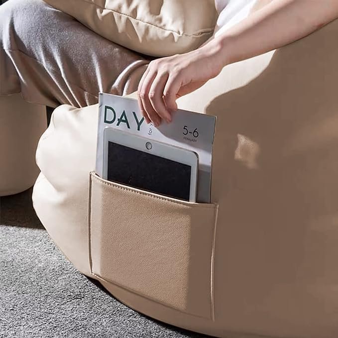 INSTER Combo of Bean Bag Cover with Footrest and Cushion Only (Without Filling) Faux Leather Bean Bag Chair Couch Cover Seat Lazy Sofa (4XL, Cream) — image 2
