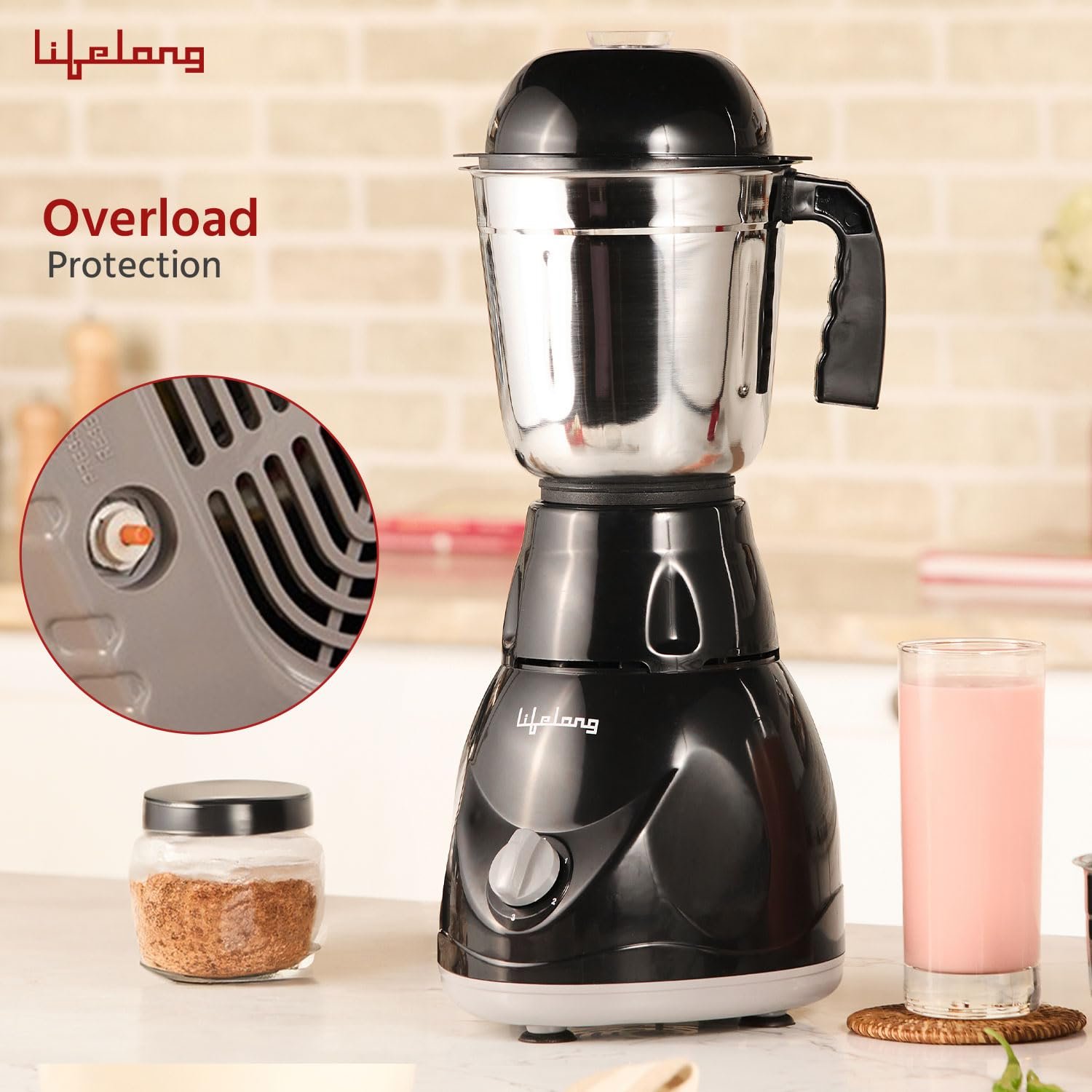 Lifelong LLMG23 Power Pro 500-Watt Mixer Grinder with 3 Jars (Liquidizing, Wet Grinding and Chutney Jar), Stainless Steel blades, 1 Year Warranty — image 3