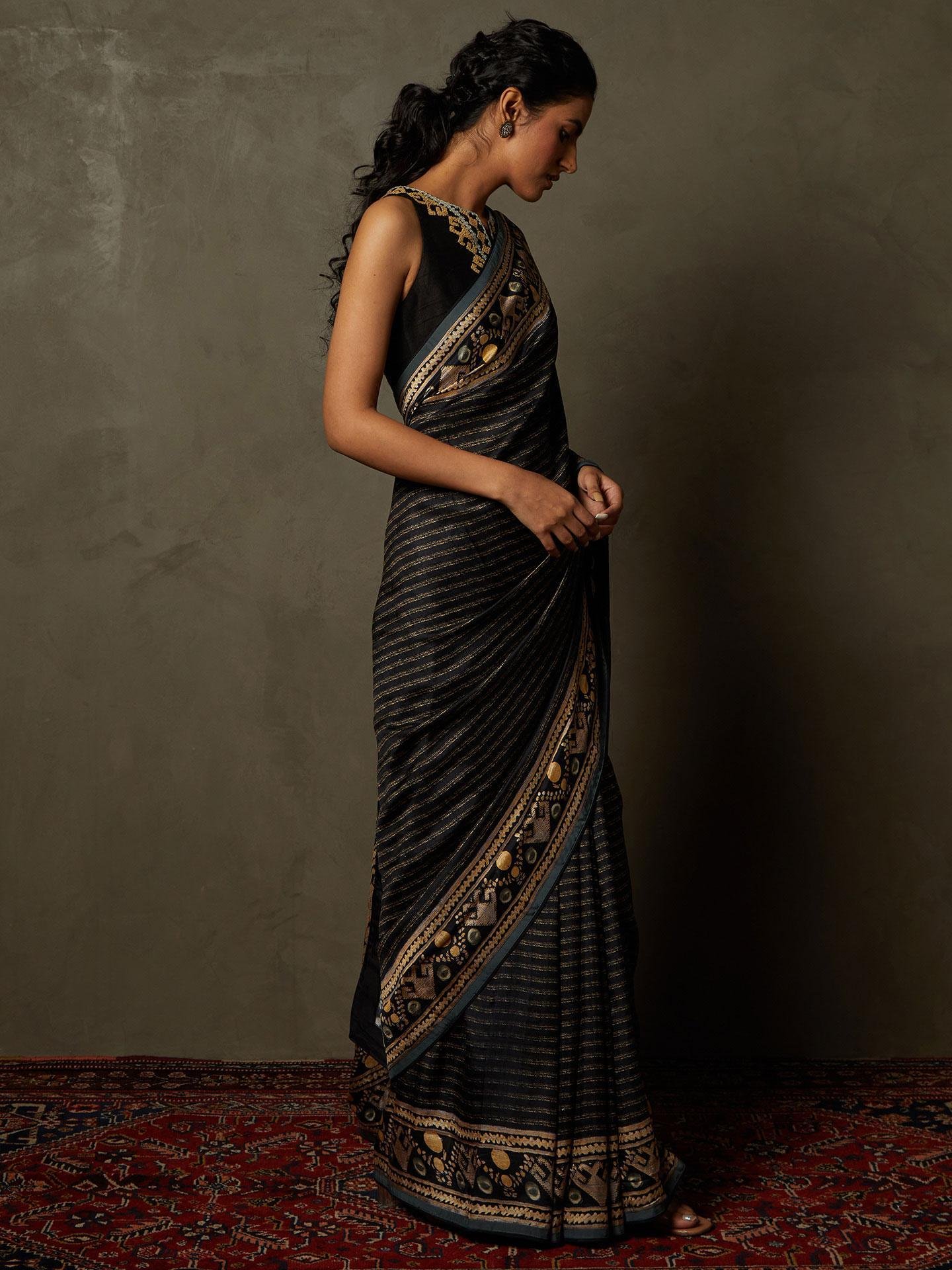 Black & Beige Noni Saree With Stitched Blouse — image 5