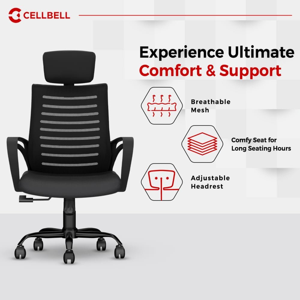Office Chair - Adjustable Seat Height, Sturdy Metal Base, Revolving Study & Computer Chair for Work from Home, Black — image 4