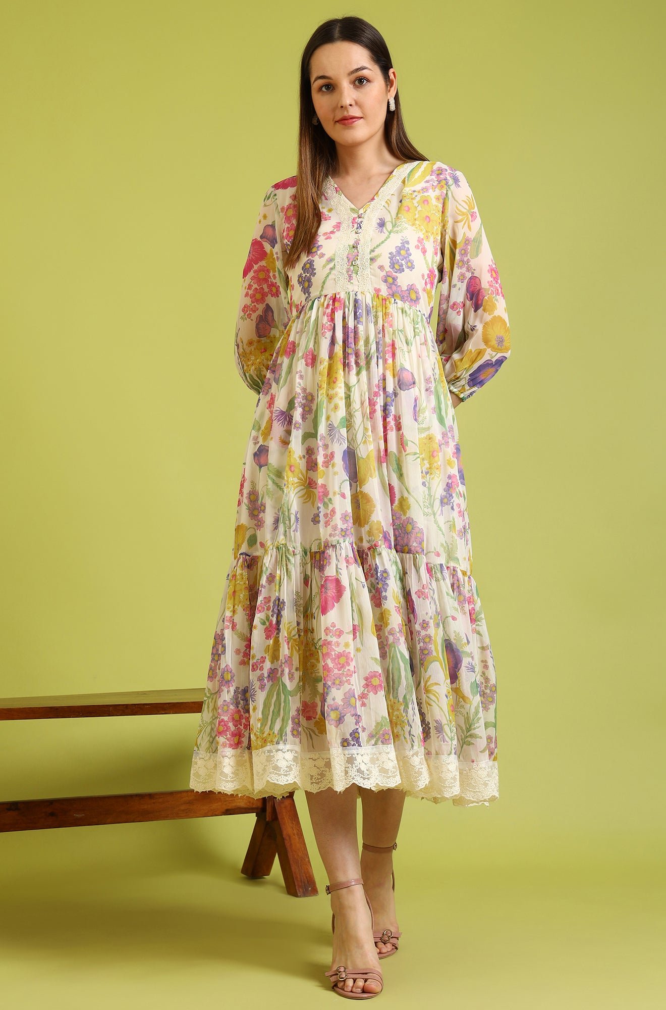 Floral Printed Flared Polyester Dress — image 10
