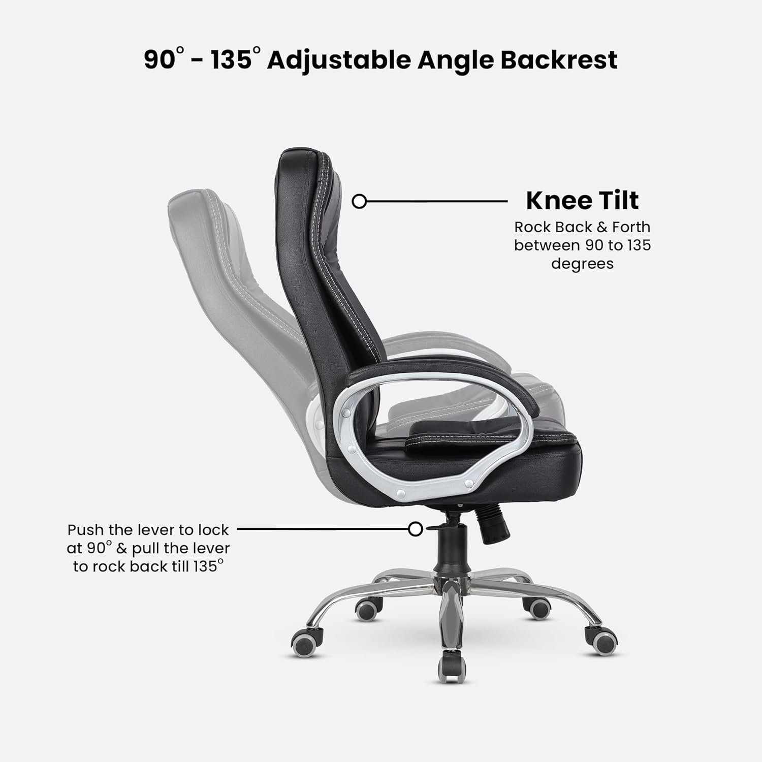 Executive Boss Chair with Spacious Cushioned Seat | Heavy Duty Metal Base | High Back | 3 Years Warranty (Black) — image 4