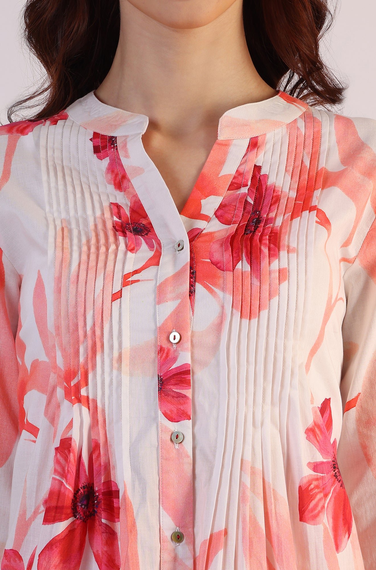 White Bold Floral Printed Pure Cotton Tunic and Straight Pants Co-ord Set — image 7