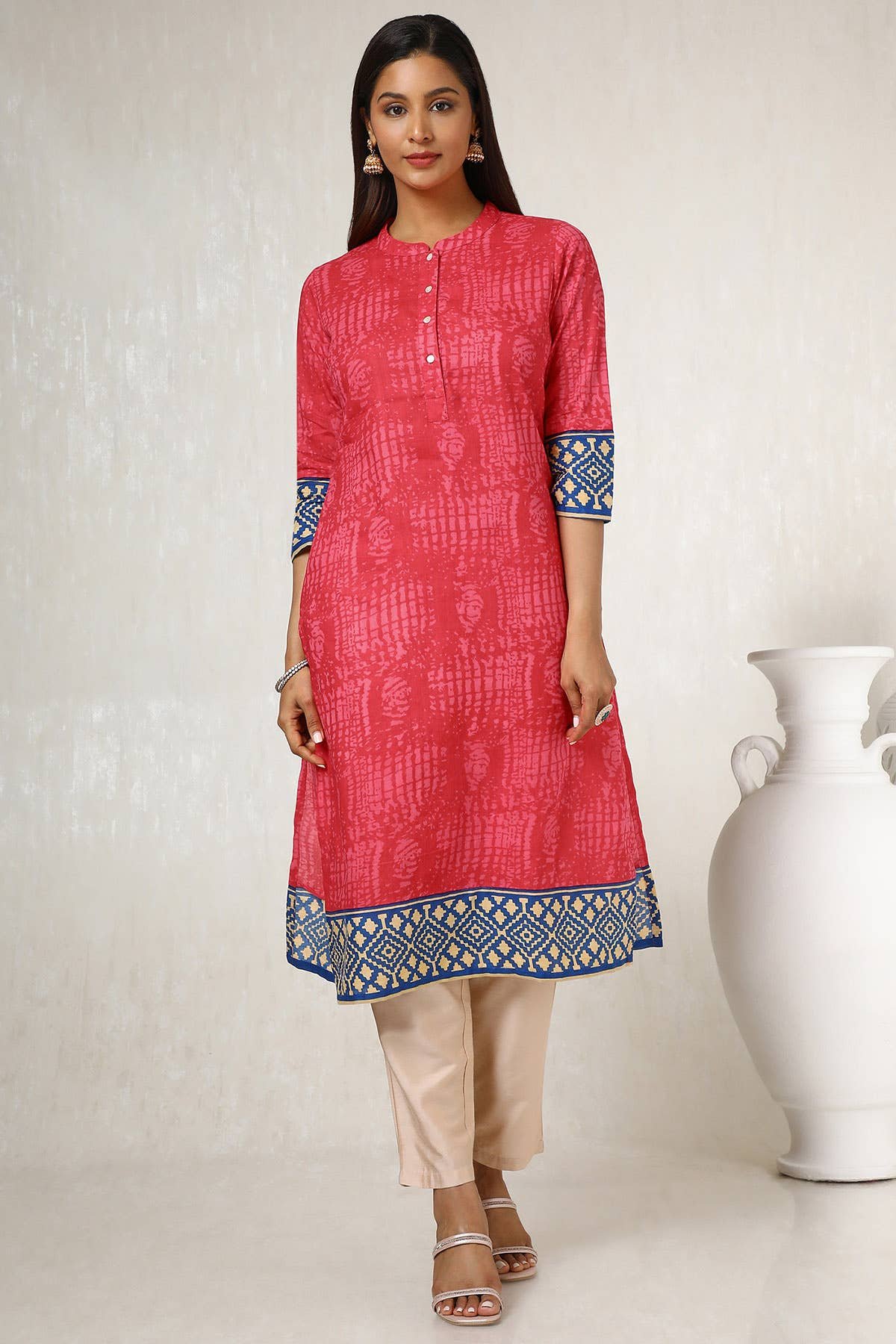 Fuchsia Cotton Blend Abstract Print Kurta — image 1