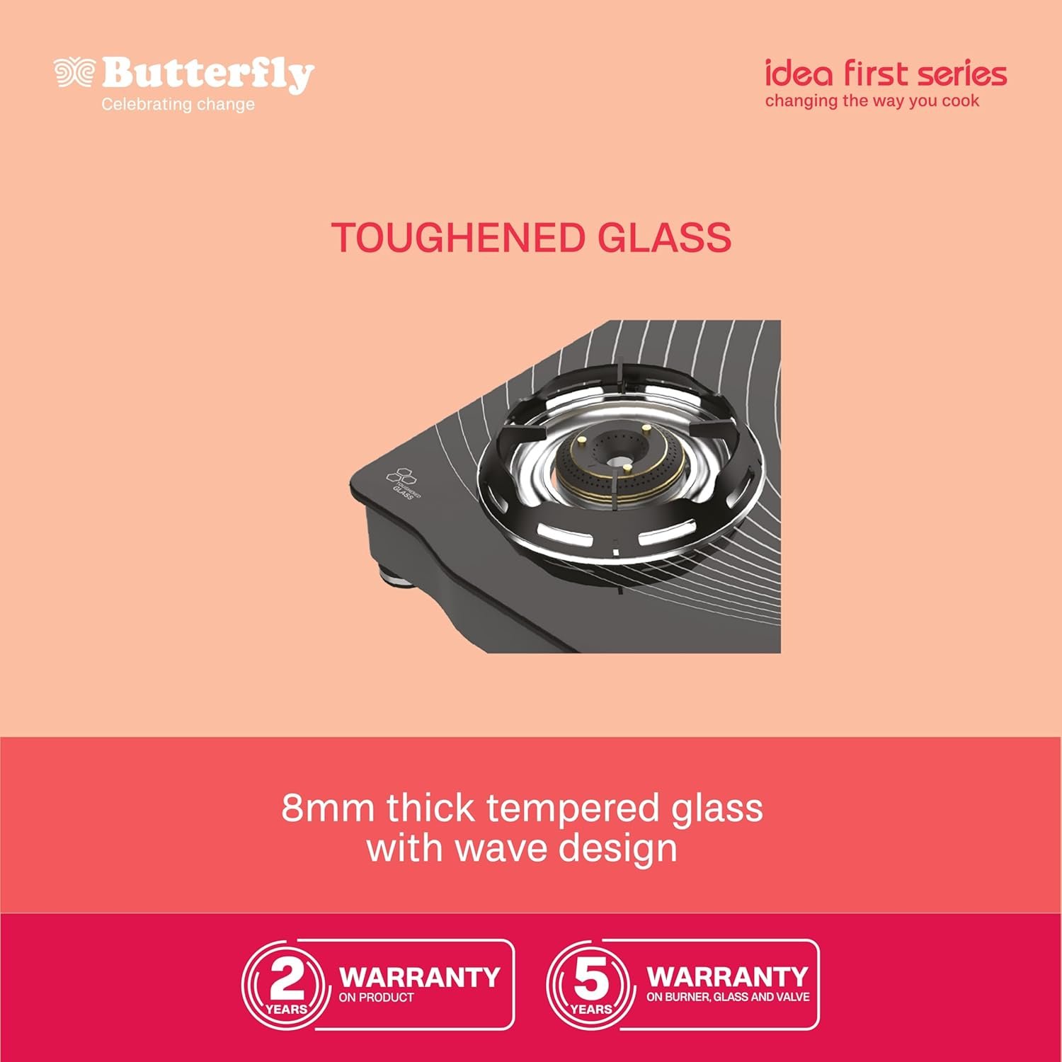 Butterfly Renz 3 Burner 3 Star Glass Top Gas Stove | Fan shield | Leak Proof European Valve | Rust Resistant Frame | Patented Lift Lock | 8mm Tempered Designer Glass | 2 Years Product Warranty — image 2