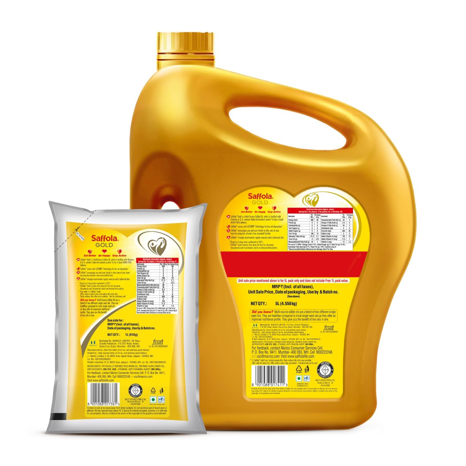 5 Litre Jar + Free 1 Litre Pouch Saffola Gold Refined Cooking oil | Blended of Rice Bran & Sunflower oil — image 4