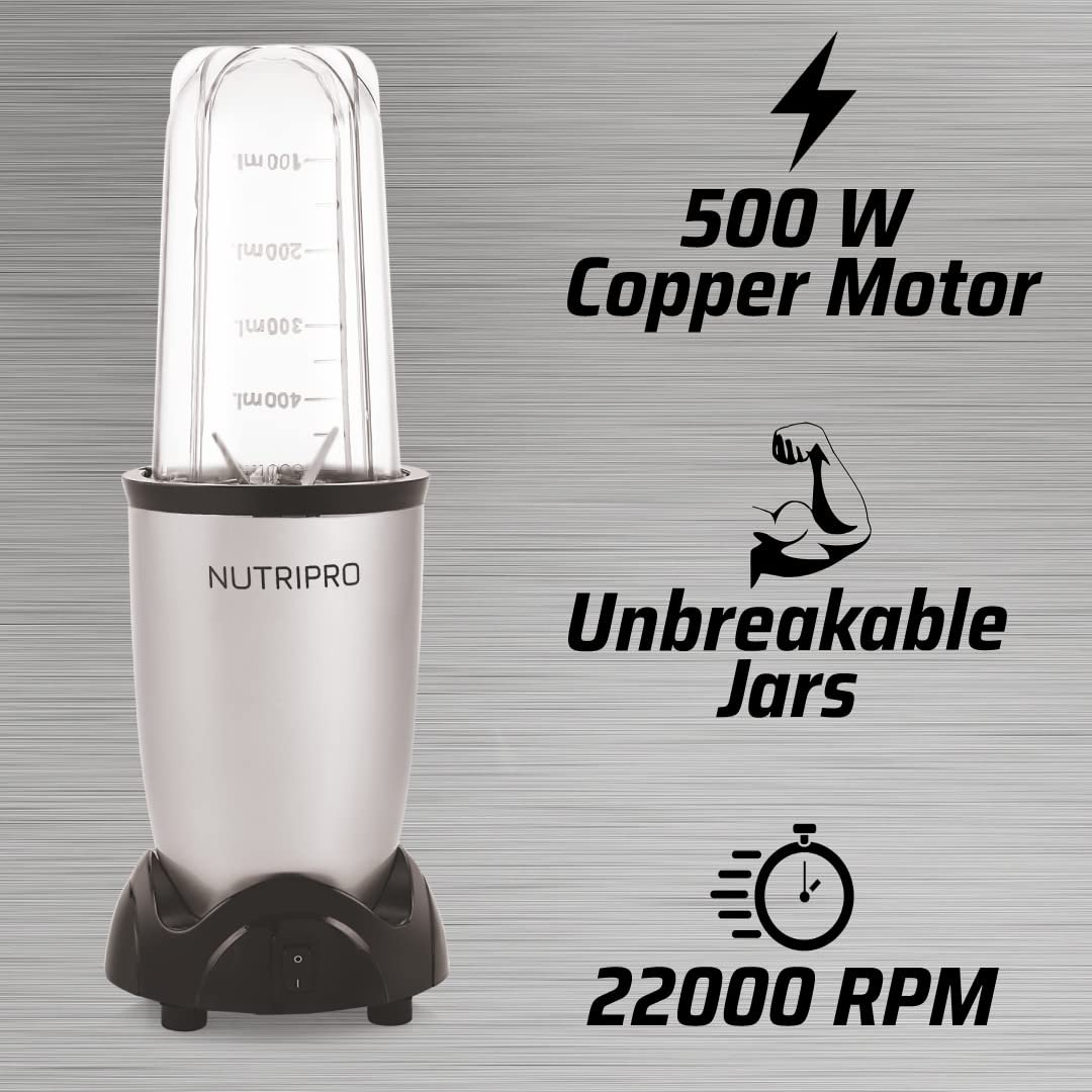NutriPro Juicer Mixer Grinder - Smoothie Maker - 500 Watts (2 Jar, Silver) - 2 Year Warranty — image 3