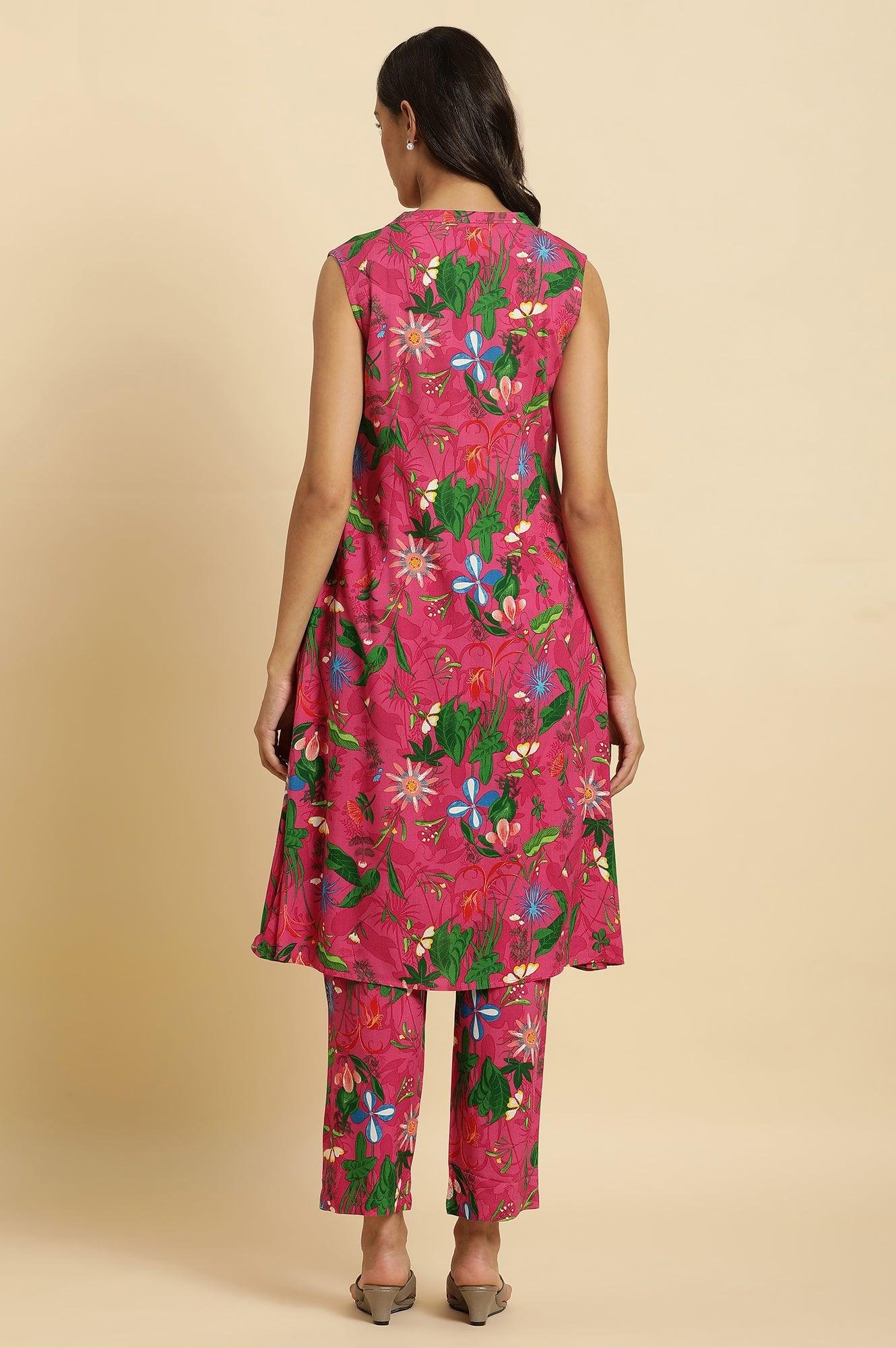 Pink Floral Printed Sleeveless Kurta & Pants Co-Ord Set — image 7