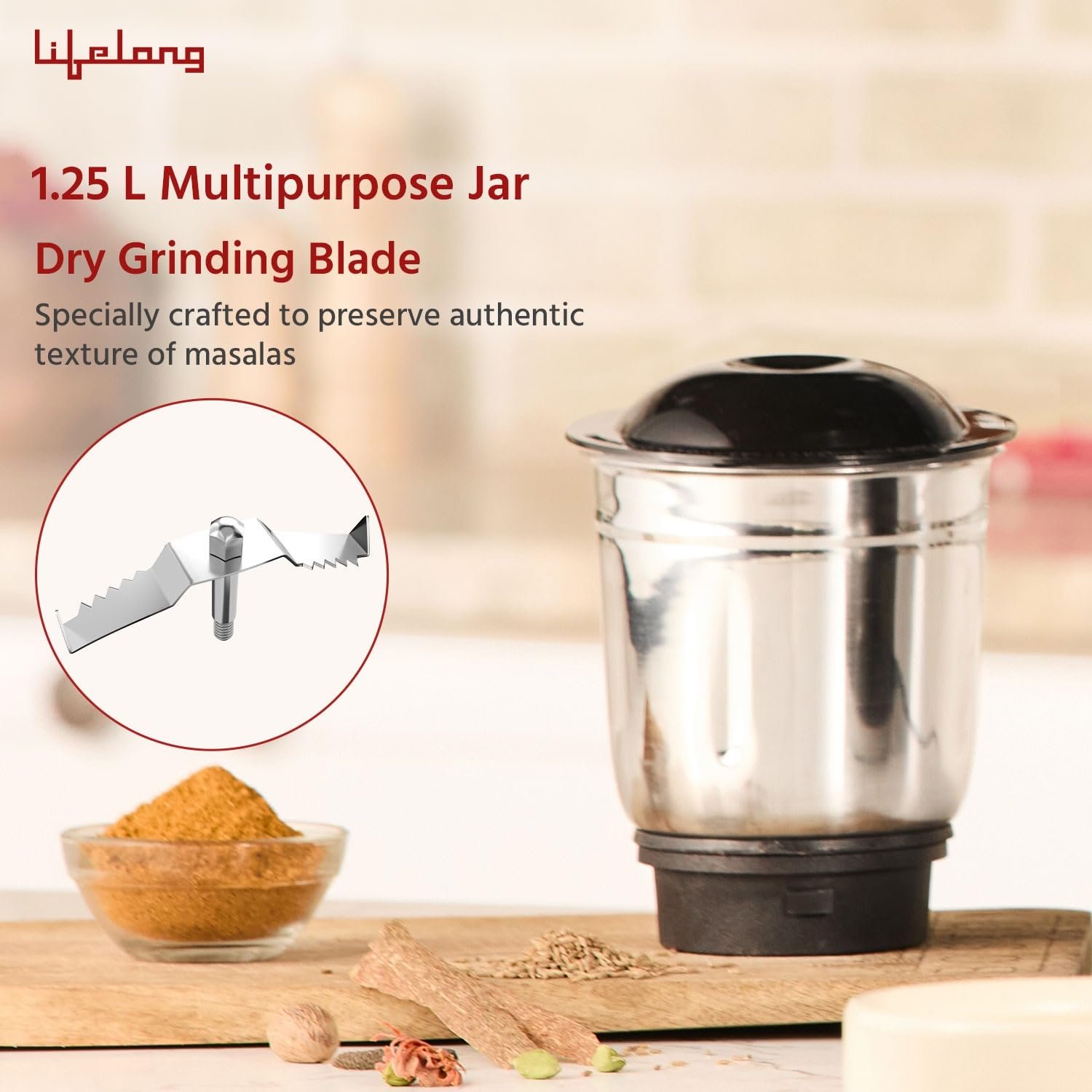 Lifelong LLMG23 Power Pro 500-Watt Mixer Grinder with 3 Jars (Liquidizing, Wet Grinding and Chutney Jar), Stainless Steel blades, 1 Year Warranty — image 7