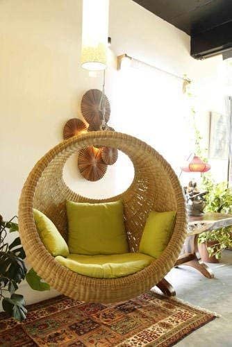 Hanging Swing Chair for Balcony & Living Room | Handwoven Cane Hammock Zula for Adults | Indoor Outdoor Single Seater Jhula | Handmade Rattan Swing Chair (91x46x91 cm) — image 5