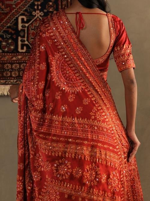 Lava Red Darpan Saree With Unstitched Blouse — image 2