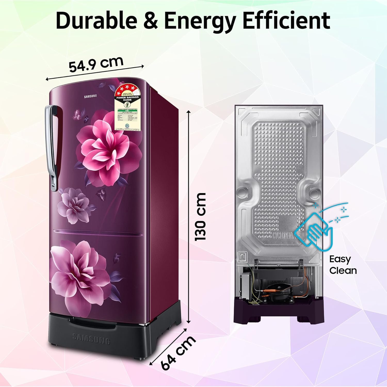 Samsung 183 L, 4 Star, Digital Inverter, Direct-Cool Single Door Refrigerator (RR20C1824CR/HL, Red, Camellia Purple, Base Stand Drawer) — image 7
