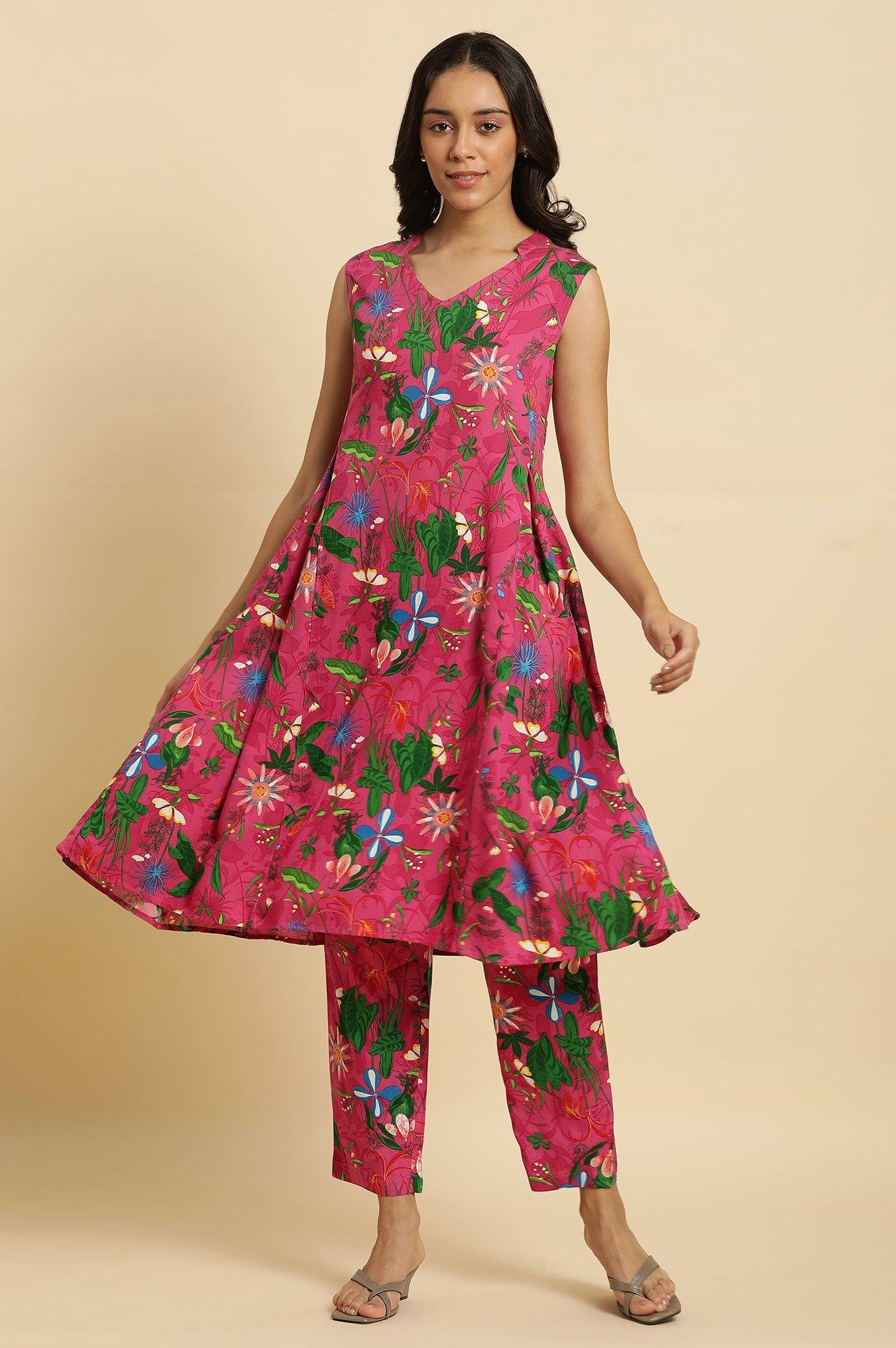 Pink Floral Printed Sleeveless Kurta & Pants Co-Ord Set — image 9