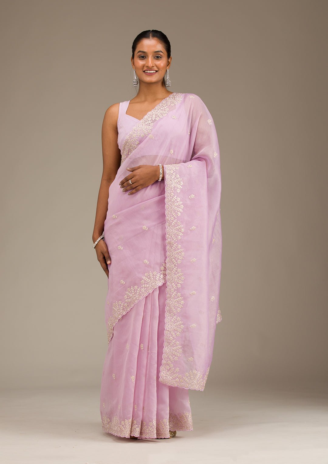 Lavender Threadwork Tissue Saree — image 4