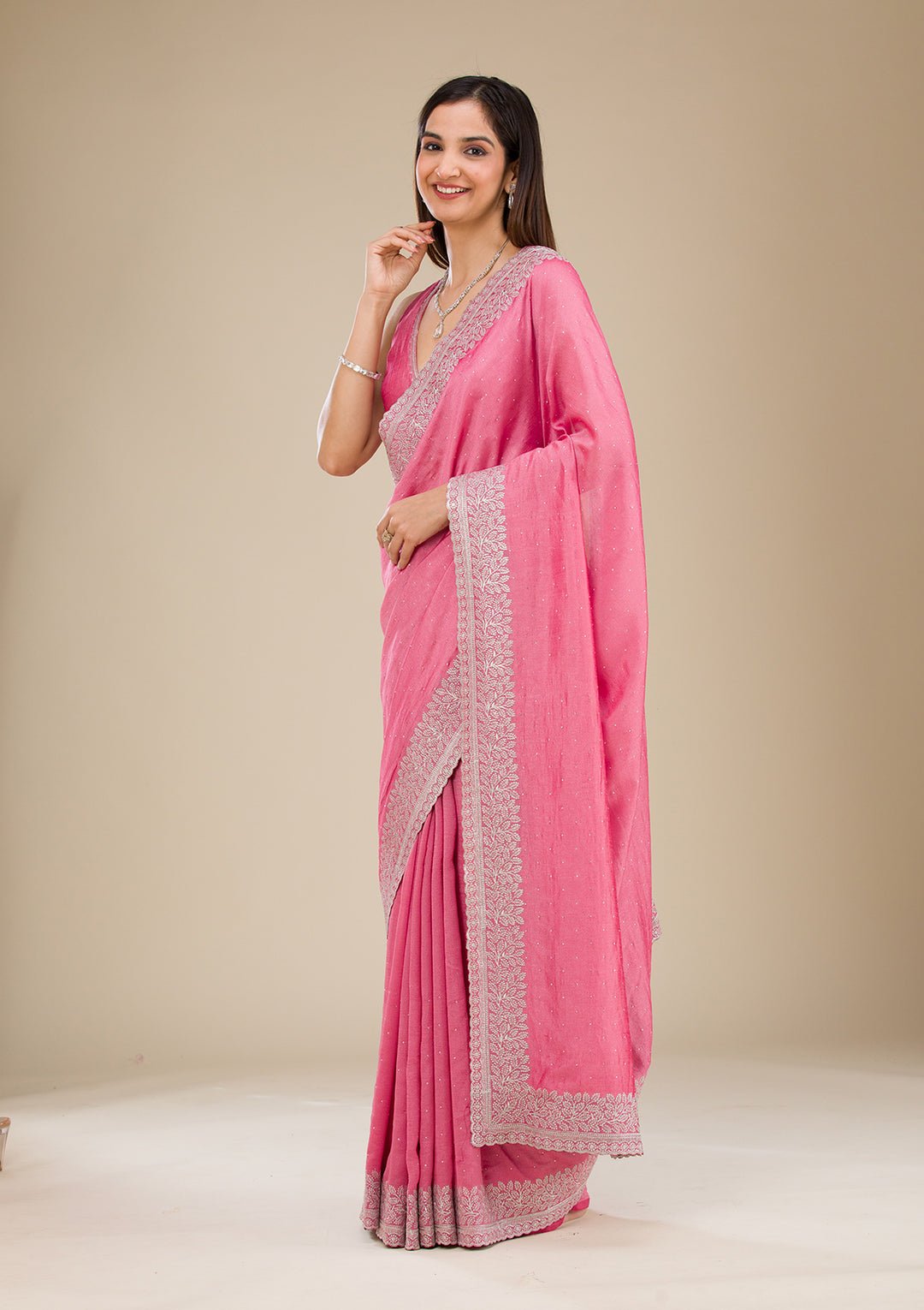 Onion Pink Zariwork Soft Silk Saree — image 2