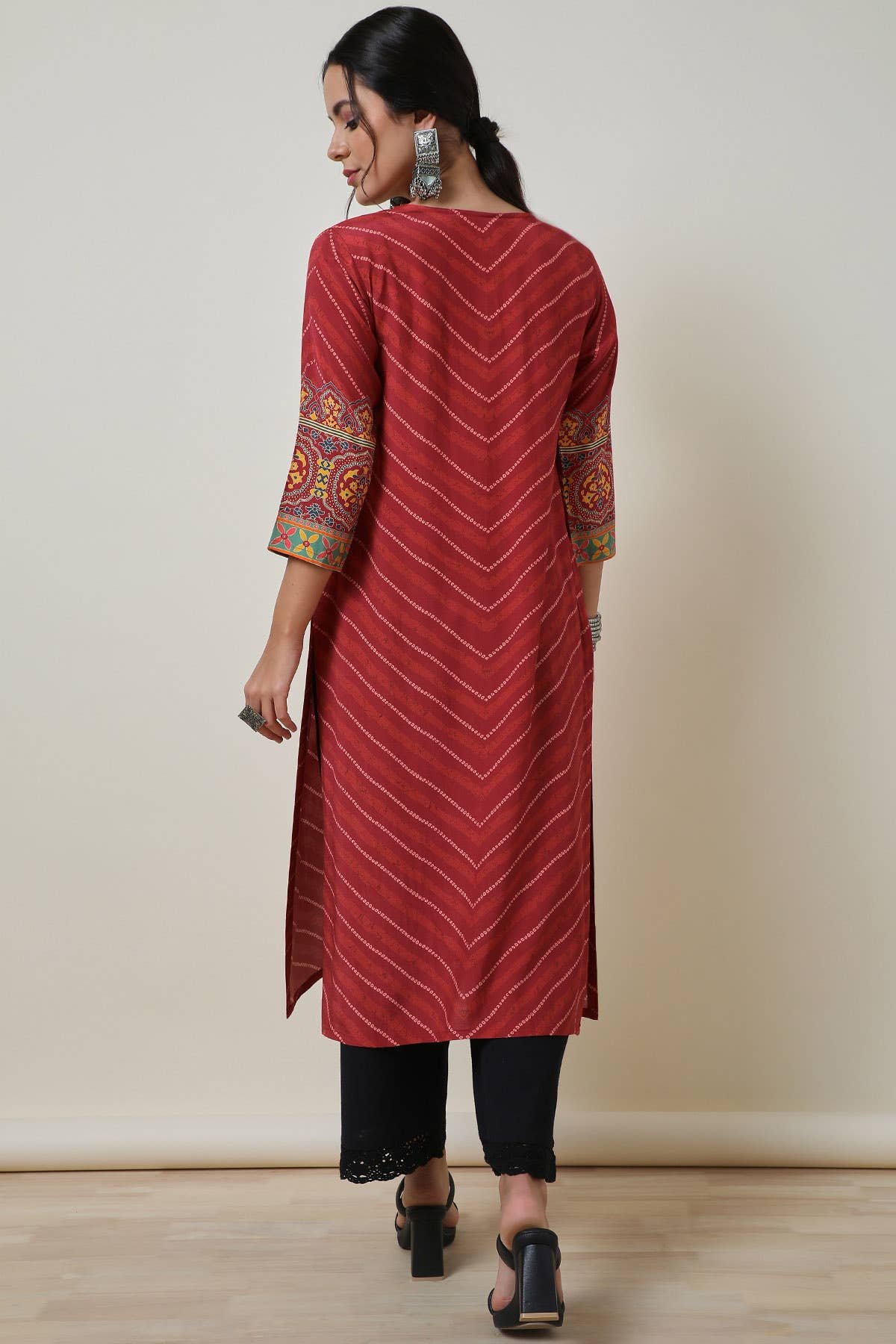 Brick Red Viscose Muslin Bandhani Print Kurta — image 2