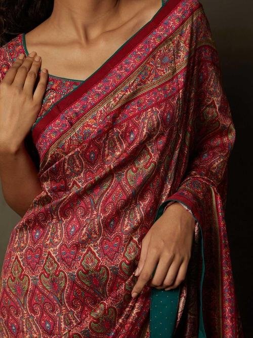 Pink & Beige Shereen Saree With Unstitched Blouse — image 2