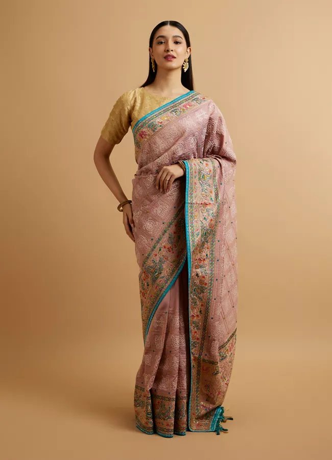 Engagement Glory Purple Silk Saree with Embroidery and Zari — image 1